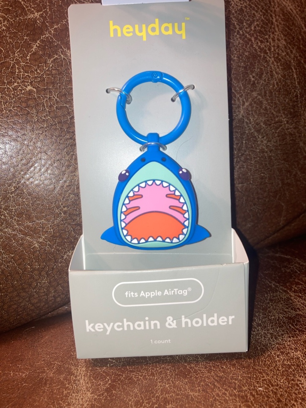 heyday Blue Shark AirTag Keychain with Pink & Orange Mouth